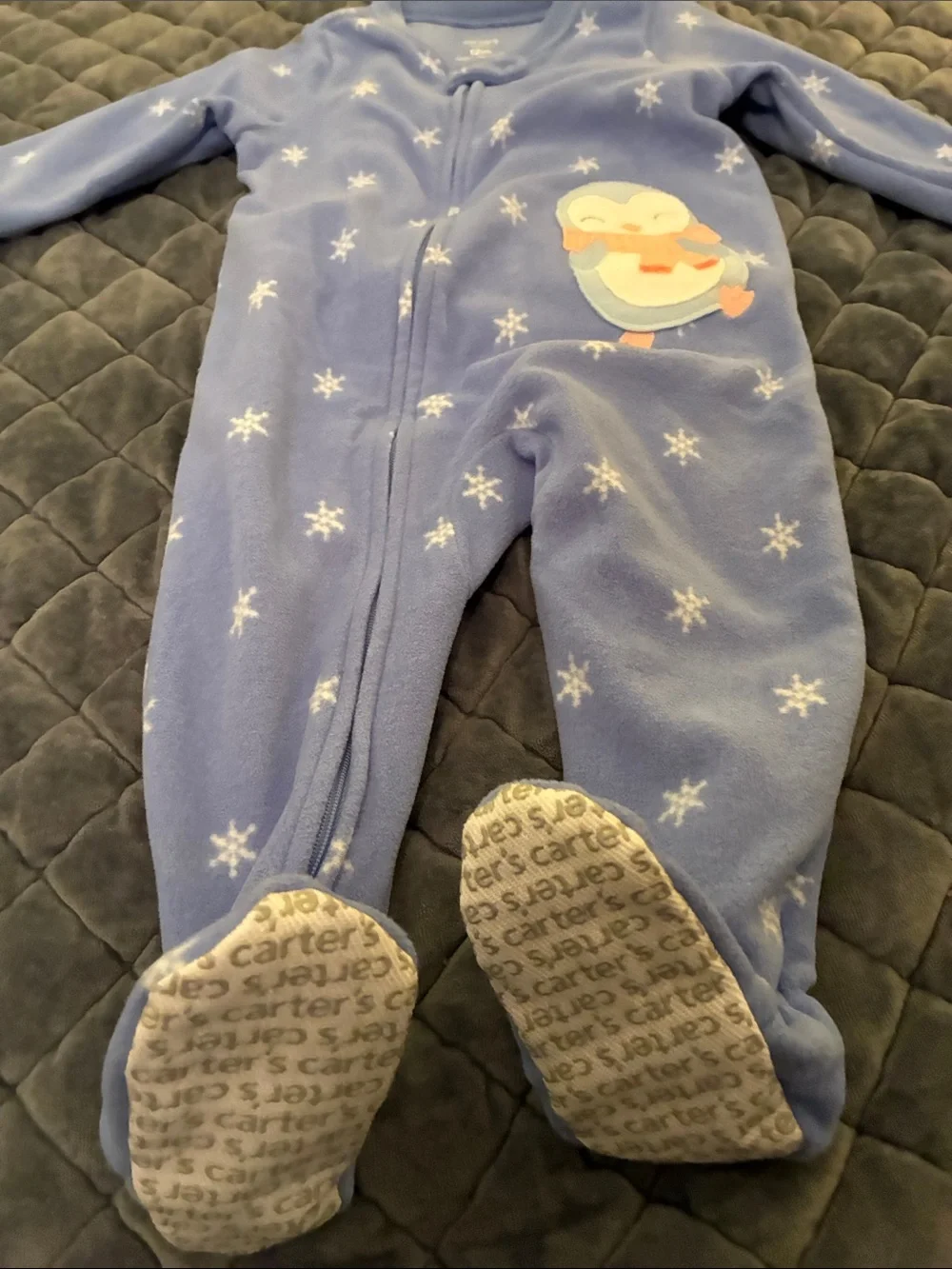 Carter's Light Blue Penguin Applique Fleece Footed One-Piece